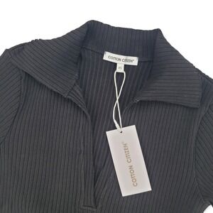 Cotton Citizen Ibiza SS Polo Top Jet Black XS Ribbed Zip‎ Collar NWT Made in USA